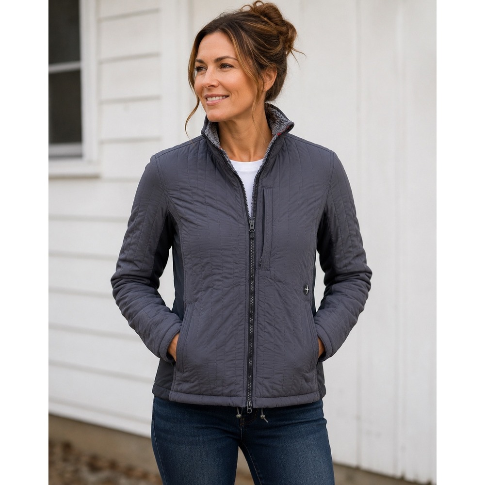Relwen Womens Windzip Jacket Charcoal Grey Quilted Sherpa Lined Full Zip XS